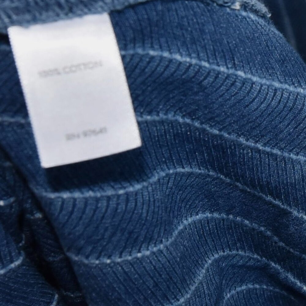 Pure Jill Indigo Dress S Petite Blue Striped Minimalist Chambray Denim Midi - Picture 8 of 10